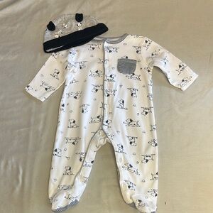 Little Me - White and navy One Piece Footie Sleeper